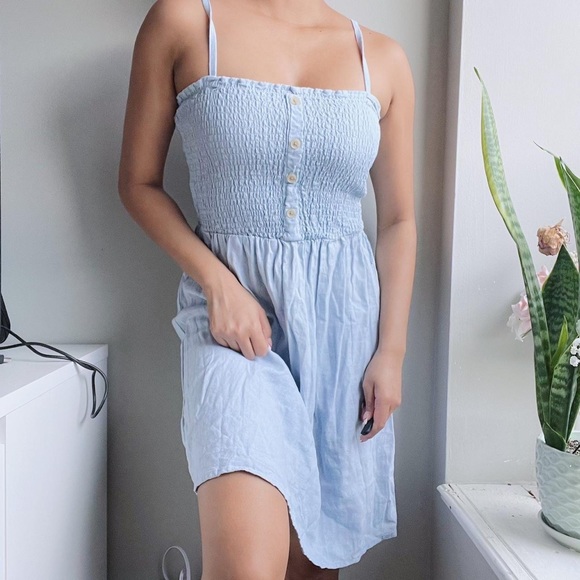 Baby blue ribbed thin adjustable shoulder straps summer dress - Picture 2 of 4